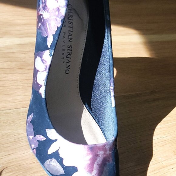 Chic Black Floral Pink Cream Lilac Design Silk Sheen Stiletto Heels 5.5 Comfort - Picture 15 of 16